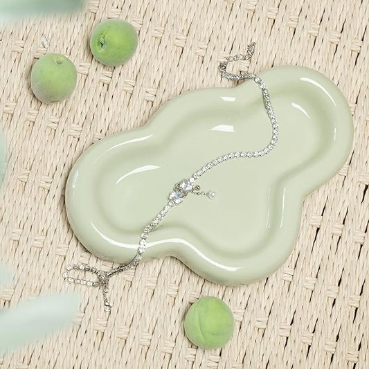 Lynagert Cloud Trinket Dish, Chubby Jewelry Tray, Ceramic Jewelry Ring Trinket Dish for Rings Earrings Necklace Organizer, Mother's Day Thanksgiving Christmas Birthday Bridesmaid Gifts (T-Green tea)