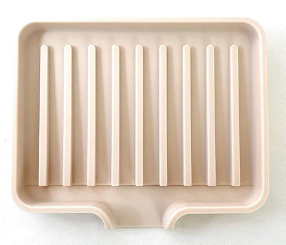Happitasa Silicone Soap Dish Tray and Sponge Holder with Drain Chute, Pack of 2 | Bathroom and Kitchen Sink Organizer Caddy (Sand Dollar, 5.2"x4", 7.2 Ounces)