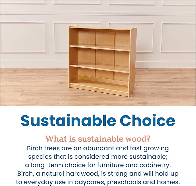 ECR4Kids Classic Bookcase, 36in, Adjustable Shelves, Natural