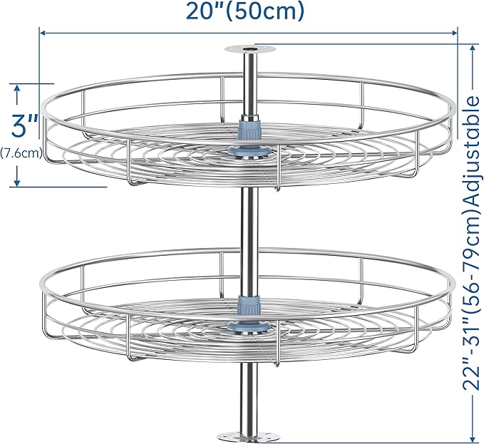 20" Chrome Corner Cabinet Lazy Susan, Full Circle Corner Cabinet Lazy Susan Replacement Shelves Rotating Rack for Upper Cabinet Kitchen
