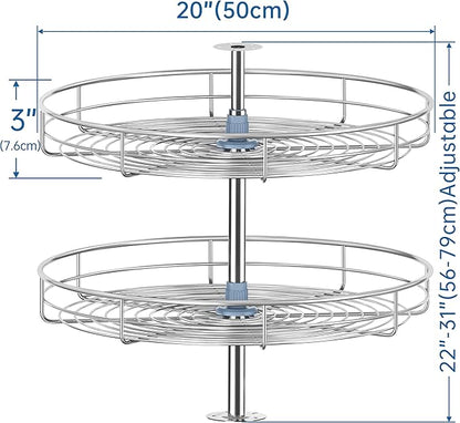 20" Chrome Corner Cabinet Lazy Susan, Full Circle Corner Cabinet Lazy Susan Replacement Shelves Rotating Rack for Upper Cabinet Kitchen