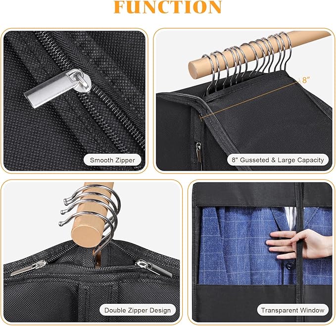 Syeeiex 54'' Garment Bags for Hanging Clothes with 8'' Gussets,Space Saving Hanging Garment Bag with Self Compression Zipper - Save 50% Space-Can Hold 6 Down Coats,8 Fur & Winter Coats,20 Shirts(2PCS)