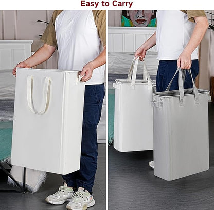 efluky Slim Laundry Basket, Narrow Laundry Hamper with Handles, Collapsible Dirty Clothes Hamper, Tall Laundry Bin for Laundry Room, Dorm and Bedroom, 19.8 Gallon (75L) Beige (Pack of 2)
