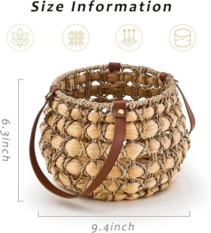 Farmhouse Oval Egg Baskets for Collecting Fresh Eggs,Small Wicker Basket with Handle,Garden Harvest Basket for Gathering Vegetables,Fruit Basket Bin for Kitchen,Garden,Picnic (Round-M)