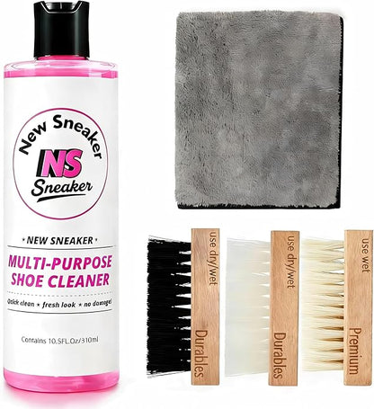 Shoe Cleaning Kit - 10.5 Oz Large Capacity White Shoe Cleaner with 3 Brushes & a Towel, Safe for Sneakers, Suede, Leather, Tennis Shoes & Mesh
