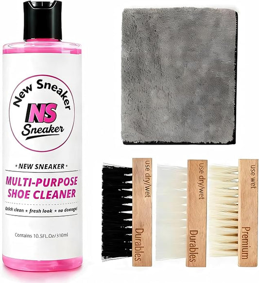Shoe Cleaning Kit - 10.5 Oz Large Capacity White Shoe Cleaner with 3 Brushes & a Towel, Safe for Sneakers, Suede, Leather, Tennis Shoes & Mesh