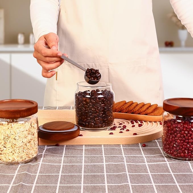 16oz Glass Airtight Food Storage Jars with Acacia Wood Lid - Kitchen Canisters for Coffee,Tea,Sugar,Spices,Herbs,and Candy - Airtight,Eco-Friendly, and Stylish for Pantry or Countertop (9PCS)