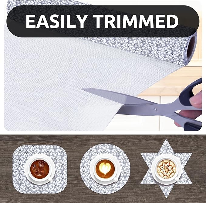 RAY STAR 12X120 Inch Shelf Liner for Kitchen Cabinets, Non-Adhesive Cabinet Liner Washable, PVC Drawer Liner for Dresser Non-Slip Bathroom (Black Floral)(8 Roll)