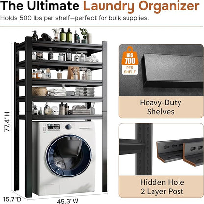 Over The Washer and Dryer Storage Shelf, Multi Functional Storage Rack Storage Shelf Organizer Black for Laundry Room,Suit Washing Machine Width Within 45.3", Hold 500 lb, Black