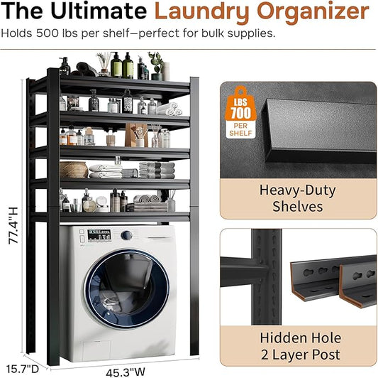 Over The Washer and Dryer Storage Shelf, Multi Functional Storage Rack Storage Shelf Organizer Black for Laundry Room,Suit Washing Machine Width Within 45.3", Hold 500 lb, Black