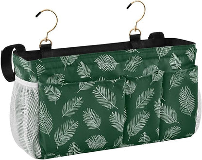 CuwrYet Bedside Caddy Hanging Bunk Bed Caddy Bed Organizer Hanging Pocket with 2 Hooks Bedside Storage Organizer Pocket Bag Holder Green Simple Palm Leaf