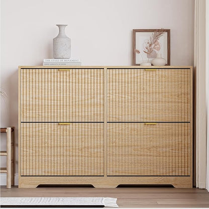 Large Shoe Cabinet for Entryway, Shoe Rack Cabinet with 4 Flip Drawer and Adjustable Shelves for Small Apartment, Foyer
