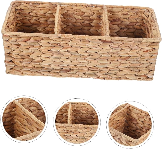 CHILDWEET Woven Storage Basket Lid Decorative Straw Basket for Kitchen Bathroom Office
