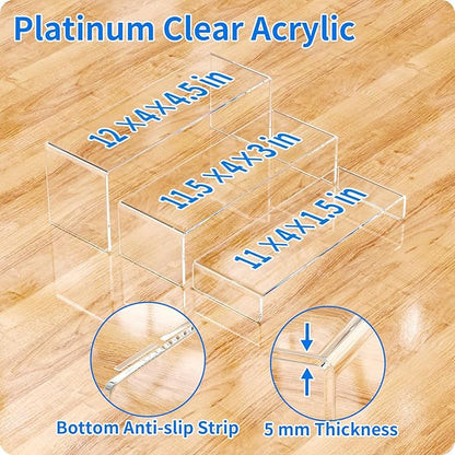 NIUBEE Acrylic Display Riser, 3 Pcs 12" Large Acrylic Risers, Clear Rectangular Stands for Candy Dessert Cupcakes, Collectibles Display Stands Shelf for Display for Funko POP Figures…