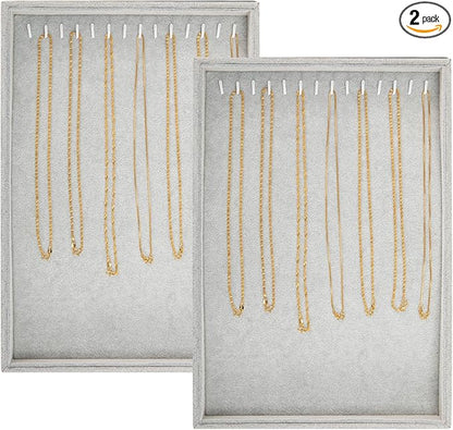 Polmart Stackable Necklace & Jewelry Organizer/Storage/Display Trays, Black Velvet (2-Pack)