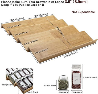 Angimio Bamboo Spice Rack Drawer Organizer - 8 Piece Set - 12" Wide, Combine Into 24" Rack (12" or 24")