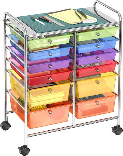 Simple Houseware Utility Cart with 12 Drawers Rolling Storage Art Craft Organizer, Multicolor