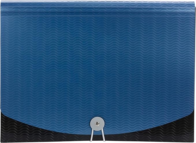 Smead Poly Frequency Expanding File Folders, Flap and Cord Closure, Letter Size, Wave Pattern, 7 Pocket, Blue/Black (70872)