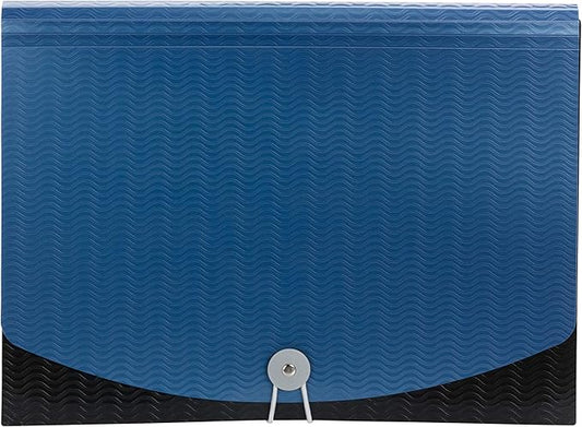 Smead Poly Frequency Expanding File Folders, Flap and Cord Closure, Letter Size, Wave Pattern, 7 Pocket, Blue/Black (70872)