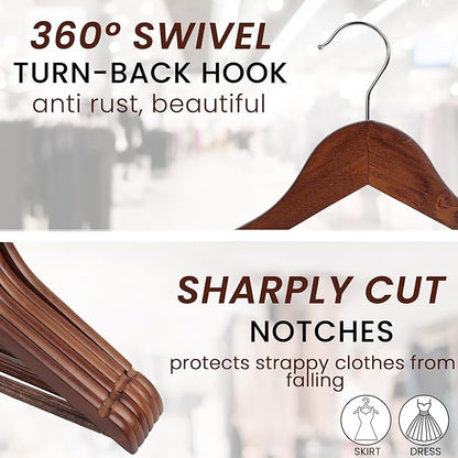 Kings Lifestyle Hub Wooden Hangers Premium Natural Wood Hanger Well Polished Ergonomic Design & Sharply Cut Notches with Swivel Hook (Brown, Pack of 30)