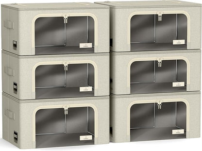 Sorbus Storage Bins with Metal Frame - Stackable & Foldable Clothes Organizer Bags - Oxford Fabric Storage Containers with Large Clear Window & Carry Handles, Bedroom Organization for Bedding & Linen