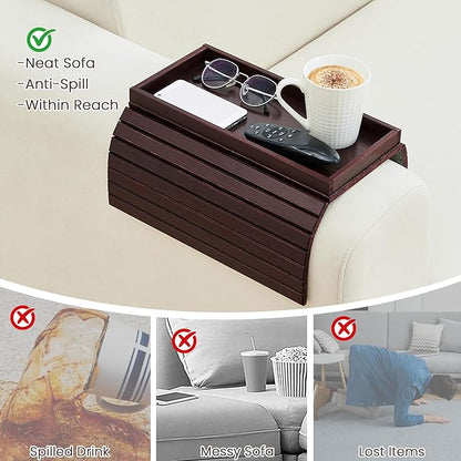 GEHE Bamboo Sofa Arm Tray, Foldable Couch Arm Tray Side Table, Anti-Falling Armrest Tables Cup Holder for Snacks, Drinks, Beers, Phone, Control, Flexible and Portable, Anti-Slip