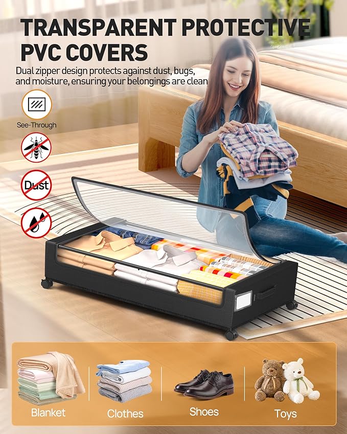 YEEBONIX Under Bed Storage, Underbed Storage With Wheels, Under The Bed Storage for Clothes, Blankets, Shoes... (Black, 1 Pack)