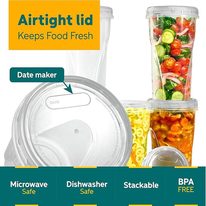 PLASTICPRO 6 Pack Twist Cap Food Storage Containers with Clear Screw on Lid- 48 oz Reusable Meal Prep Containers - Large Freezer Containers Microwave Safe Clear Plastic Food Storage