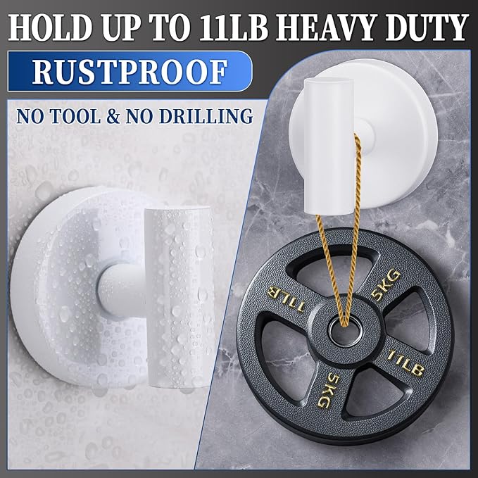 warlve Heavy Duty Reusable Suction Cup Hooks for Shower - No Drill Bathroom/Glass/Mirror/Tiles & Metal Surfaces,and Smooth Non-Porous Surfaces for Towels, Robes, Loofahs (4, White)