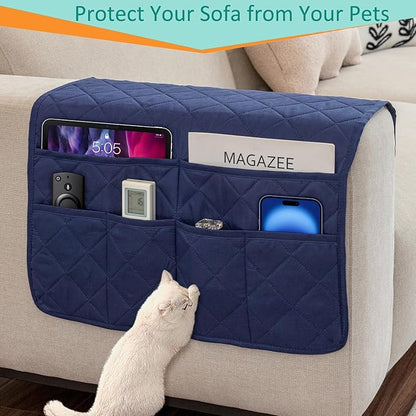 DECKALY Sofa Armrest Organizer with 6 Pockets, Non-Slip Couch Recliner Armchair Caddy, Washable Remote Controls Holder, Storage for Magazine, Tablet (Navy)
