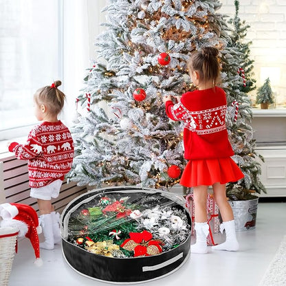 4 Pcs Christmas Wreath Storage Bag, Christmas Garland Storage Container with Clear Window, Zipper & Handle for Xmas Holiday Seasonal Wreath Garland Box(Black,36")