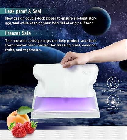 FORID Reusable Gallon Freezer Bags, 6 Pack Extra Thick Gallon Reusable Bags, Leakproof Food Storage Bags for Marinate Food, Fruit Cereal Sandwich Snack Meal Prep Travel Items Home Organization Storage