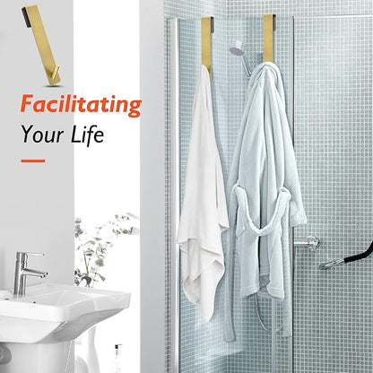 Kontoyo Shower Door Hooks (4 Pcs), 304 Stainless Steel, 7.5x1.18in, Gold, Frameless Glass Door Towel Storage, Lightweight, Heavy Duty, Rust Resistant, Removable, Non Slip