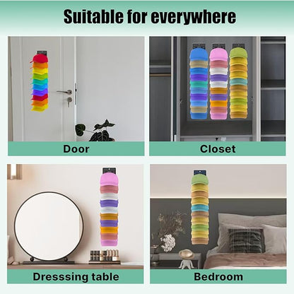 BRUBEQO Hat Organizer for Baseball Caps 2 Packs with Built-in Spring Clips - Wall Mount Closet Hat Rack Holder, Adjustable Storage for Door/Closet Display Hat Racks Hanger (Strong Adhesive & Screws)