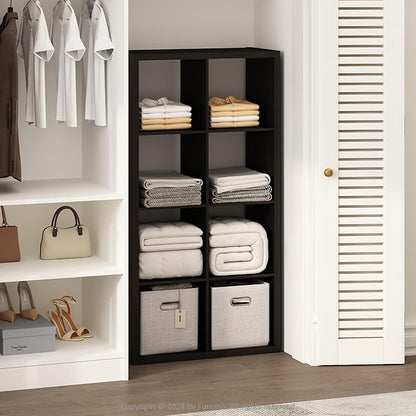 Furinno Cubic Closet Organizers and Storage, 8-Cube Closet Organizer, Open Shelf Closet Storage, Extra Thick Frame for Wardrobe, Bedroom, Living Room, Dark Oak