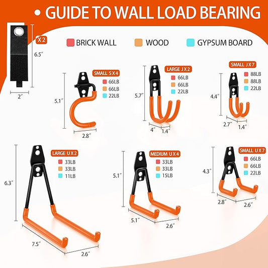28 Pack Garage Hooks Heavy Duty - Garage Storage and Organization Ladder Hooks with Non Slip PVC Coating for Hanging Bike，Ladder，Garden Tools，Hose