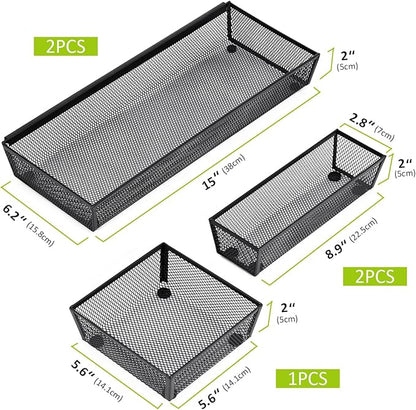 Neudeco Silverware Drawer Organizer,Utensil Organizer for Kitchen Drawer Organizer for Large Utensils with Interlocking Arm, Silverware Storage Cutlery Tray for Knives Fork Spoon (Pack 5, Black)