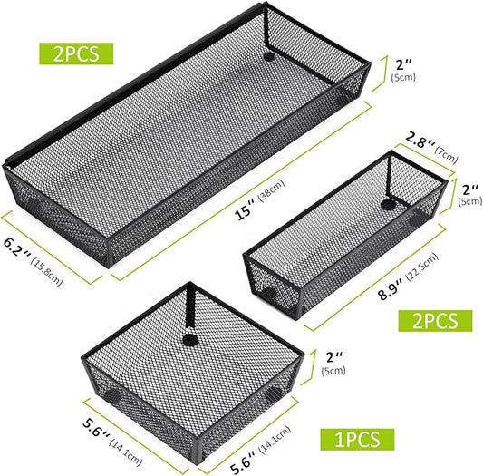 Neudeco Silverware Drawer Organizer,Utensil Organizer for Kitchen Drawer Organizer for Large Utensils with Interlocking Arm, Silverware Storage Cutlery Tray for Knives Fork Spoon (Pack 5, Black)