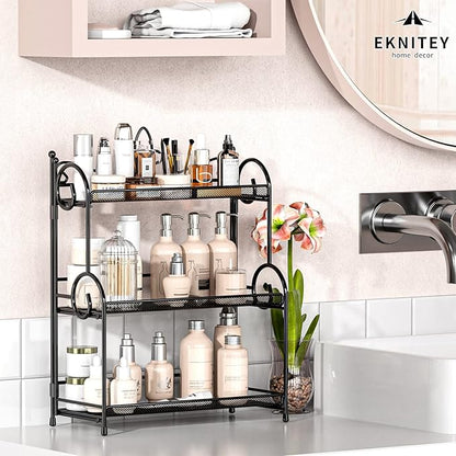 EKNITEY Bathroom Counter Organizer - 3 Tier Spice Rack Organizer Skincare Countertop Organizers for Bathroom Kitchen Bedroom Black (No Assembly)