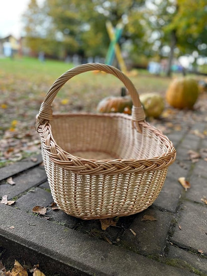 Handwoven Willow Basket with Braided Handle – Rustic Wicker Storage Basket - 11.81W x 17.32L x 10.24H (#2)