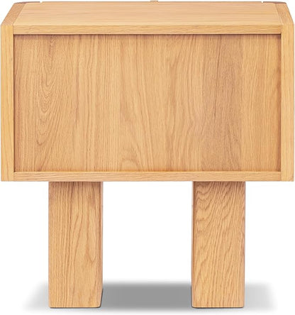 Poly & Bark Toledo 22” Nightstand – Solid and Veneered American White Oak Construction with Ribbed Drawer Fronts and Soft‑Close Drawers – Textural Modern Bedside Table for Stylish Bedrooms