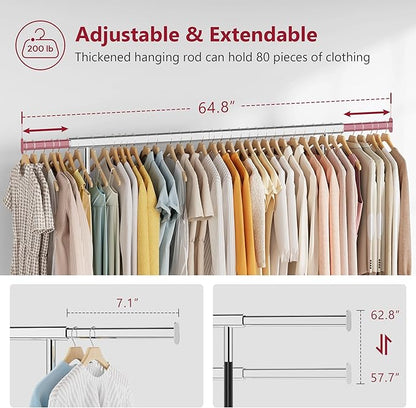 Tajsoon Clothes Rack Heavy Duty Clothing Rack Load 350 LBS, Rolling Clothing Rack for Hanging Clothes with Wheels & Extendable Rod, Collapsible Garment Rack with Bottom Shelf, Commercial, Black
