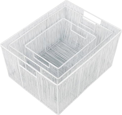 happimess BSK3000B-6SET Sutton Modern Glam Nesting Wire Metal Storage Baskets for Shelves, Cabinets, Pantry, Countertop, Mesh Open Bin Basket for Organizing Supplies, White (Set of 6)