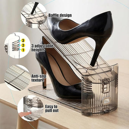 Clear Shoe Slots Organizer with Adjustable Height, Acrylic Closet Stacker Display, Storage Shoe Rack Organizer, Double Layer Holders for Shelf Wardrobe Space Saving (Gray,60 Pack)