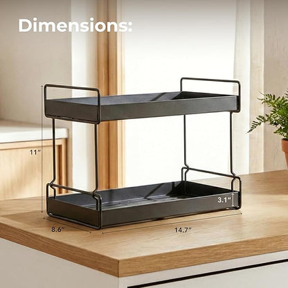 2-Tier Fruit Basket for Kitchen Counter – Black Powder Coated Metal Fruit Stand – Minimal Scandinavian Design Countertop Organizer for Fruits, Vegetables, Bread, Snacks – Sturdy & Easy Assembly