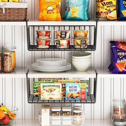 SUFAUY 6-Pack Under Shelf Basket Storage, Wire Shelves for Storage and Organization, Under Cabinet Paper Plate Dispenser Organizer Holds up to 22lbs for Pantry Closet, 10.6“d x 16" w, Black