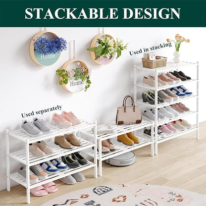 Smiry Bamboo Shoe Rack 6-Tier, Stackable Wooden Shoe Organizer for Entryway & Closet, Free Standing Wood Shoe Storage Shelf for Front Door & Small Spaces, White