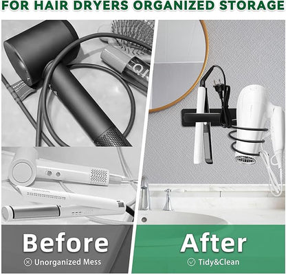 OlBuWa Hair Dryer Rack Wall Mounted Stainless Steel Shelf Storage For Bathroom Walls (Black)