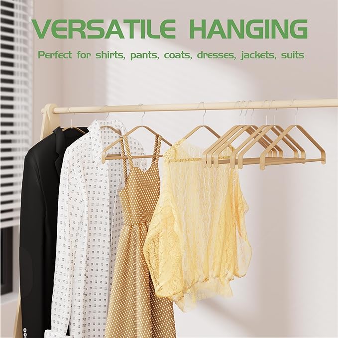 APRTAT Bamboo Wood Hangers 50 Packs, Coat Hangers, Clothes Hangers with 360-Degree Rotatable Hook, Heavy Duty, Non Slip Suit Hangers for Clothes, Jacket, Shirt, Tank Top, Pant (Bamboo, 50 PCS)