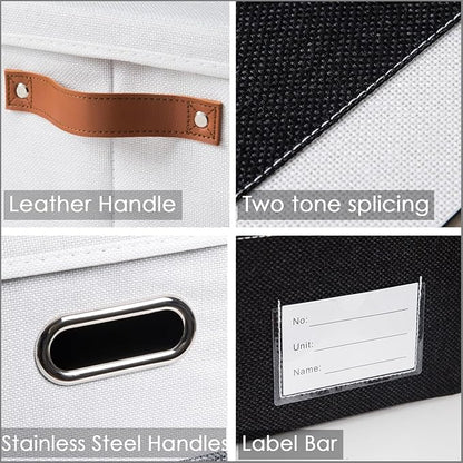 PRANDOM Larger Foldable Storage Bins with Handles [5-Pack] Fabric Collapsible Storage Boxes Baskets Cubes Containers with Handles for Closet Living Room Bedroom (Black & White 17.3x12.2x10.4'')